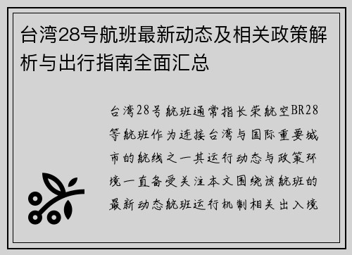 台湾28号航班最新动态及相关政策解析与出行指南全面汇总